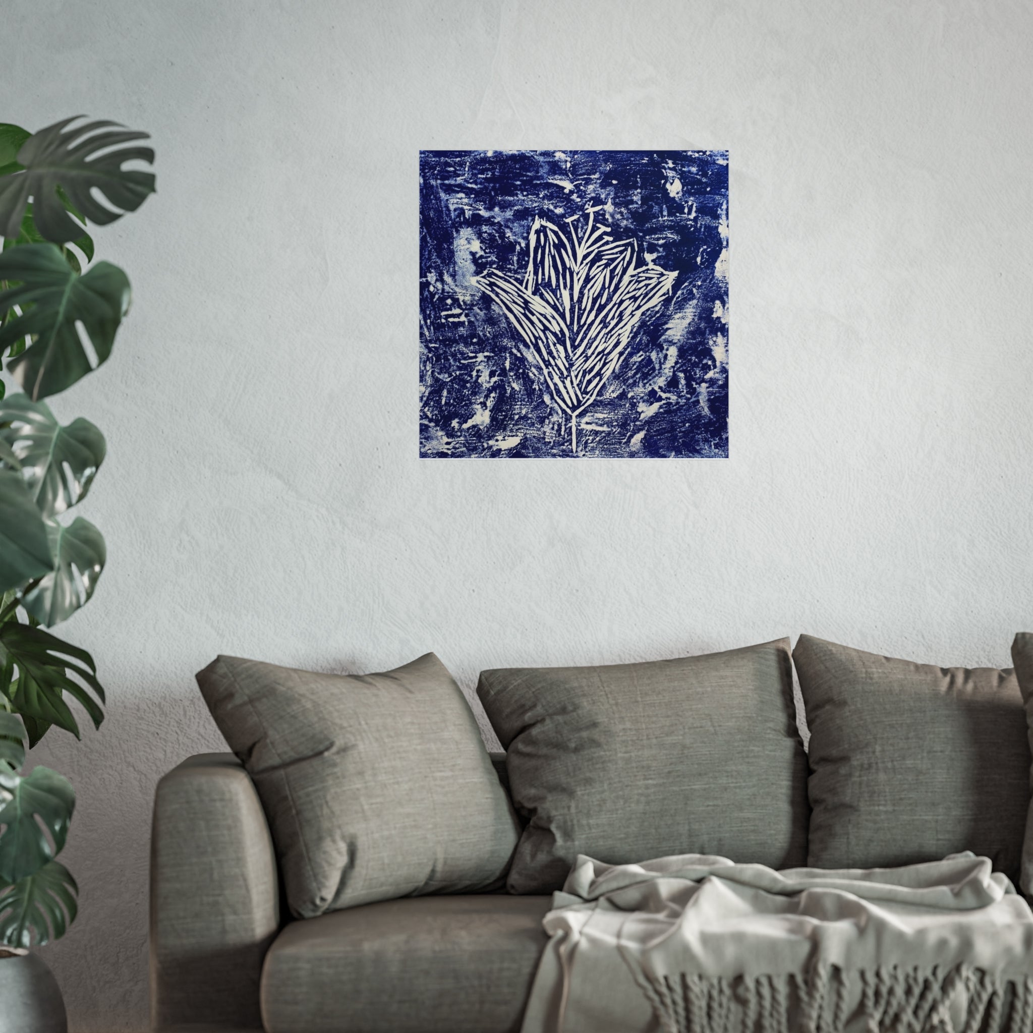 Navy Blue Floral Fine Art Poster, Botanical Wall Art, Modern Home Decor, Gift for Nature Lovers, Stylish Wall Print