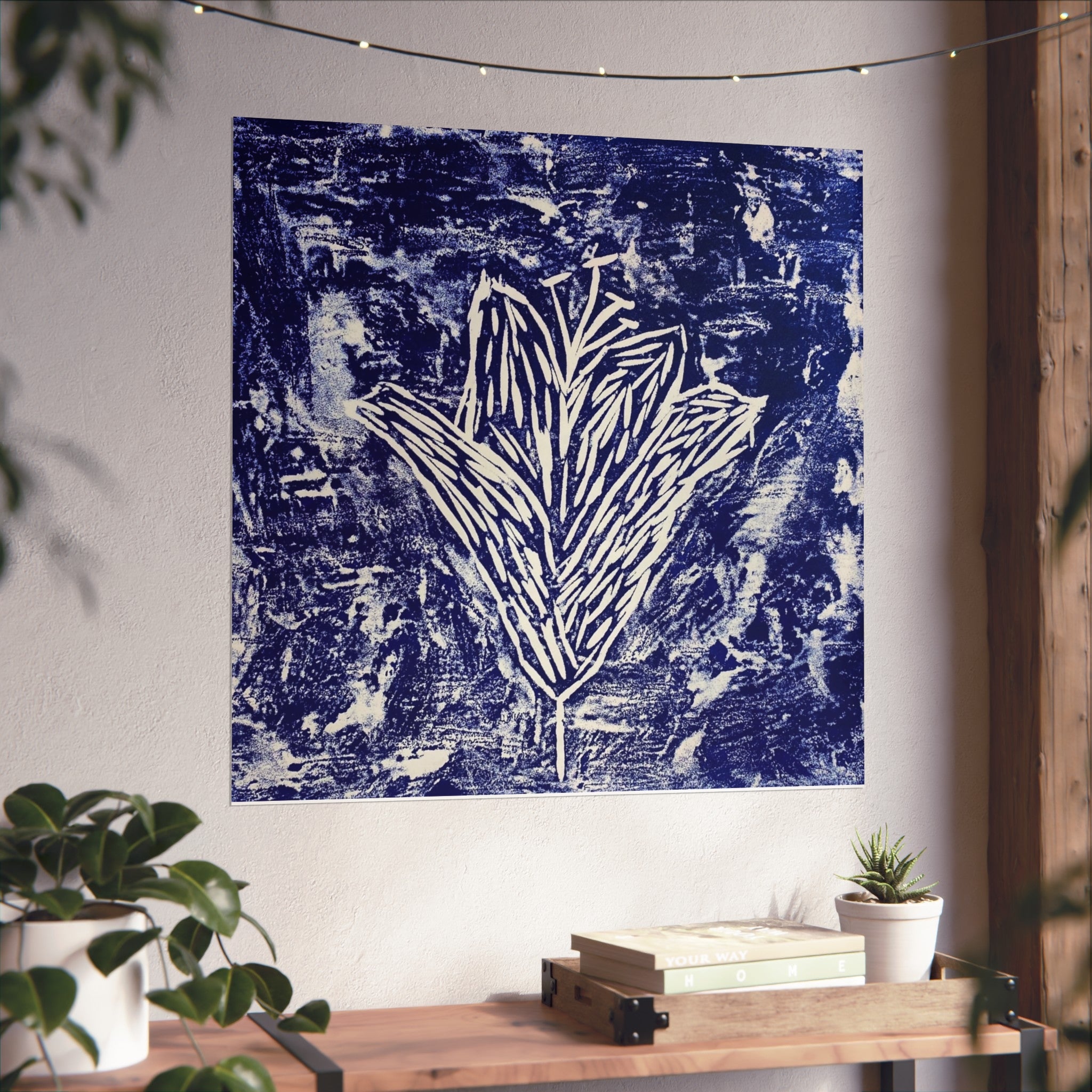 Navy Blue Floral Fine Art Poster, Botanical Wall Art, Modern Home Decor, Gift for Nature Lovers, Stylish Wall Print