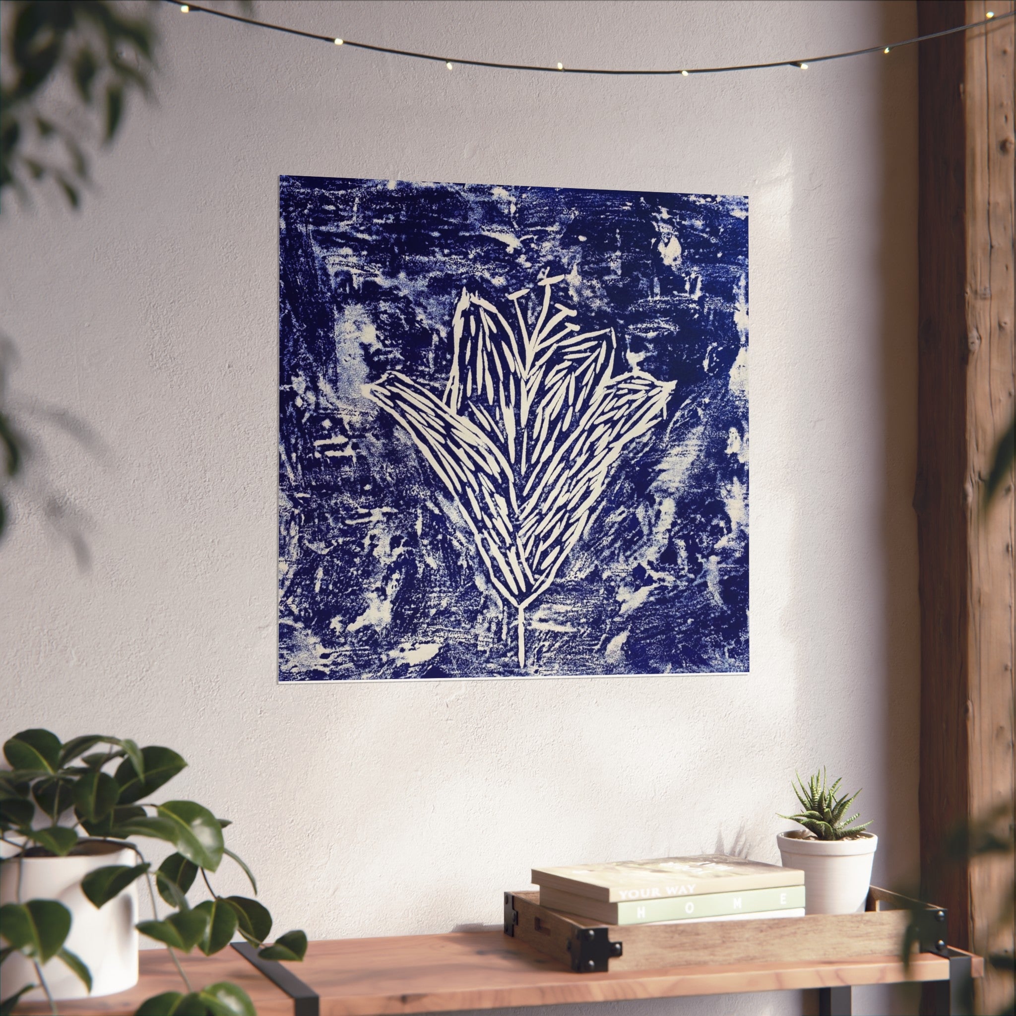 Navy Blue Floral Fine Art Poster, Botanical Wall Art, Modern Home Decor, Gift for Nature Lovers, Stylish Wall Print