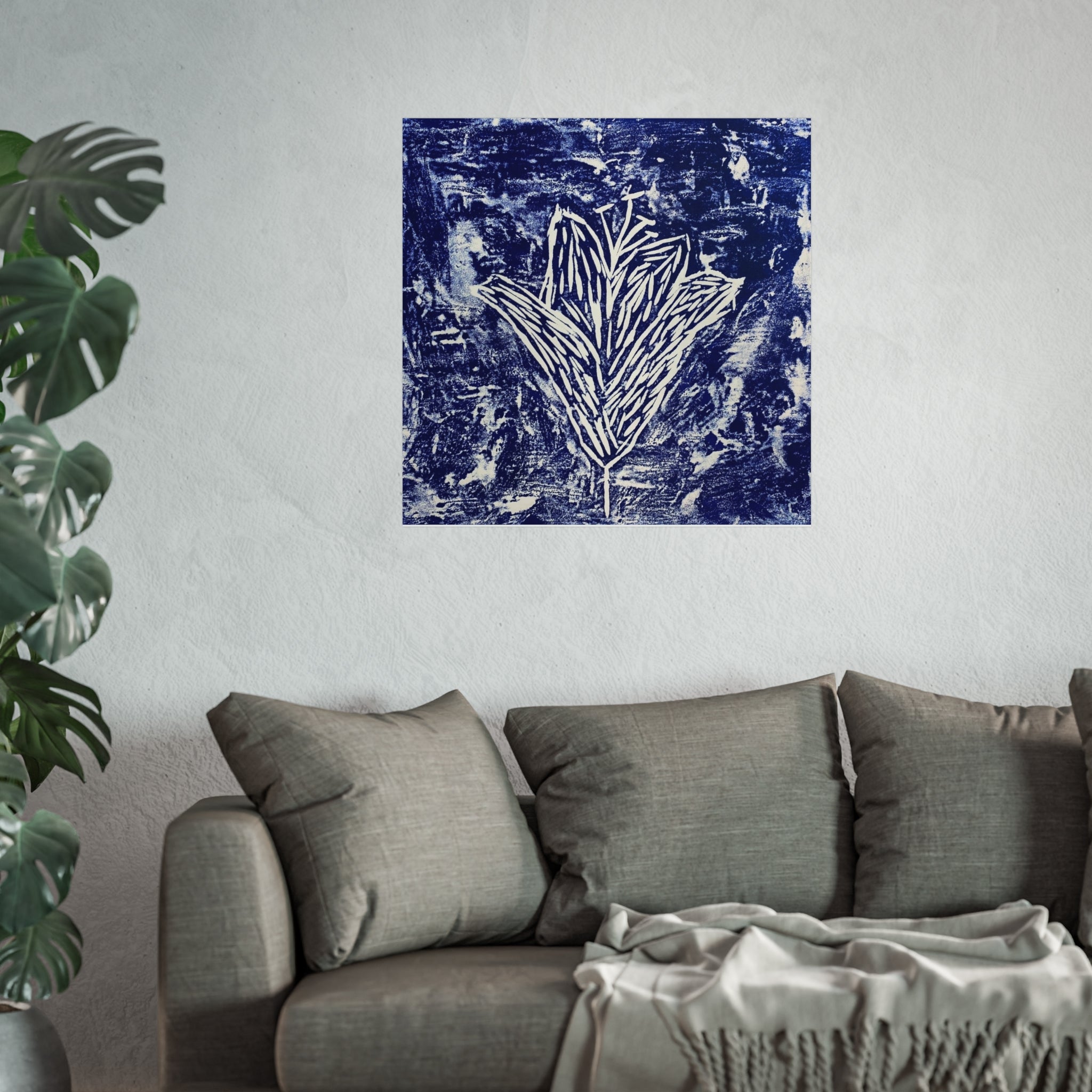 Navy Blue Floral Fine Art Poster, Botanical Wall Art, Modern Home Decor, Gift for Nature Lovers, Stylish Wall Print